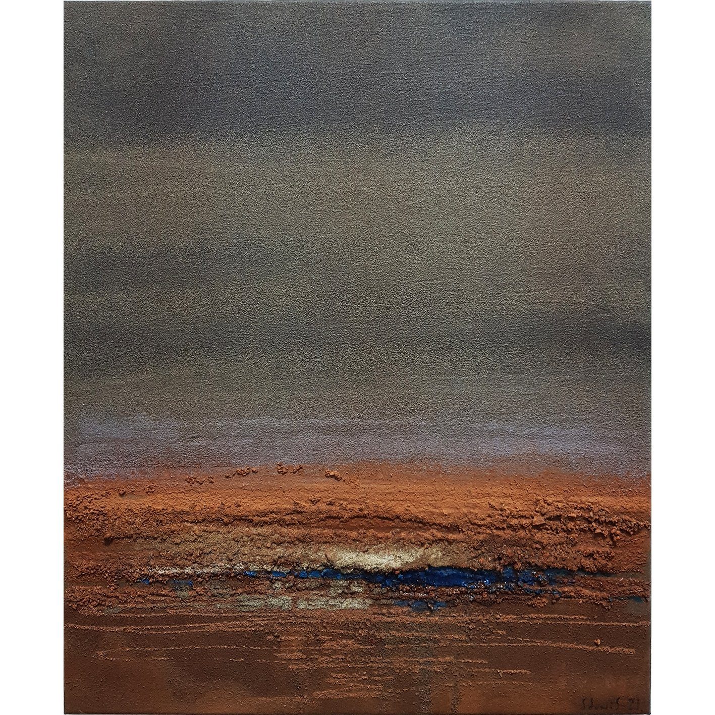 Denis Blueman work Lands 3, 2021, 50x60cm, acrylic, volcanic sand on canvas